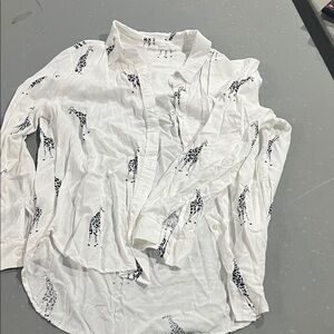 Jane and Delancey White Giraffe Print Button Down Shirt